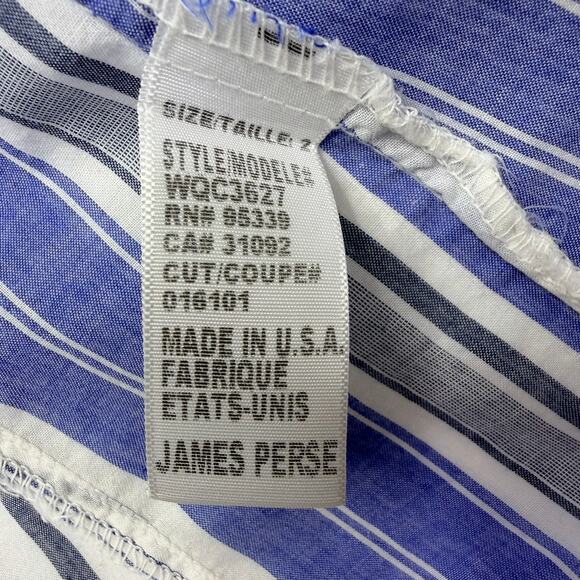 JAMES PERSE Blue Striped Button Down Shirt Womens 2 / Medium Half Cuffed Sleeve - Picture 6 of 8